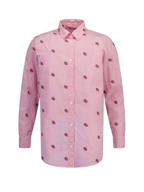 Camicia Brigitte in cotone seersucker con ricamo fragola Mc2 Saint Barth | BRIGITTE01430H SEERSUCKER STRIPES STRA